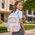 thumbnail image 4 of Backpack for kids with Cute Bow Tie Printed School Bag Clear Front Pocket & Lace Trim Detail Bookbag Kawaii Casual Travel Daypack Bag for Student, 4 of 4