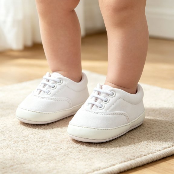 Baby Boys Girls Soft Sole Sneakers Non Marking Outsole Lace Up Look Crib Shoes for Infant Toddler 0-18 Months