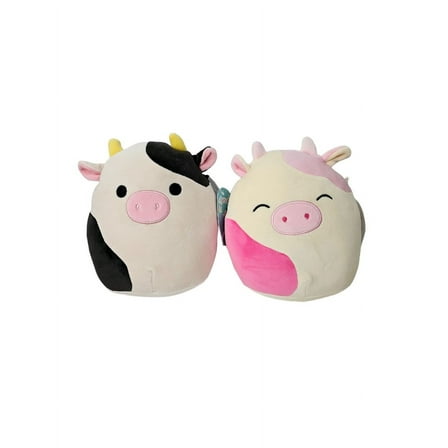 Squishmallows Official Kellytoys Plush 7.5 Inch Connor the Black and White Cow and Caedyn the Pink and White Cow Set Bundle Plush Stuffed Toys