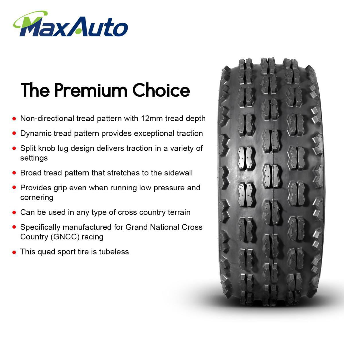 Set of 2 MaxAuto Sport Front ATV Tires 21X8-9 21x8x9 GNCC Cross Country Race,4 Ply Rating Tubeless 
