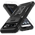 thumbnail image 1 of KOMI Case for Google Pixel 8 with Slide Camera Cover+Screen Protector (1 Pack), Rotated Ring Kickstand Military Grade Shockproof Heavy Duty Protective Cover Black, 1 of 5