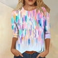 thumbnail image 2 of IROINNID Polyester Long Sleeve T Shirt for Women Daily Printed T-shirt Blouse Round Neck Tops,Light Blue, 2 of 5