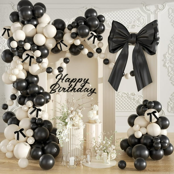 Kit de guirnaldas con forma de arco de globos LANGASQUE Coquette, color negro y blanco, 158 unidades