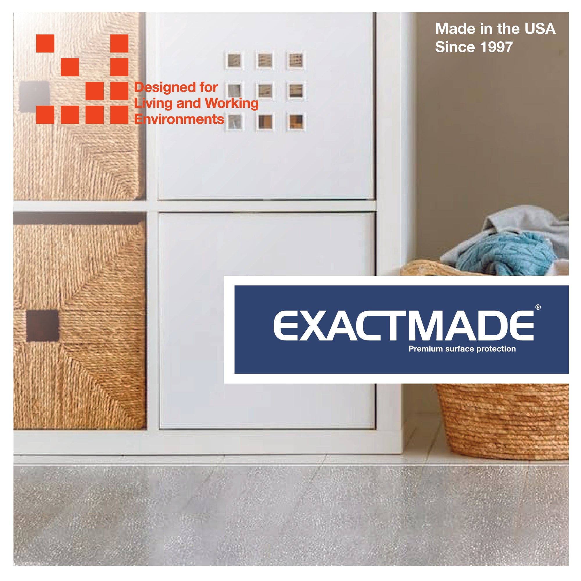 ExactMade Clear Hard Floor Runner, 42 x 42 Inch, USA Made, Safe, 2mm Thick Vinyl, Floor Protector