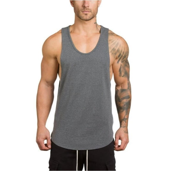 Men'S V-Neck Gym Bodybuilding Stringer Tank Top Workout Muscle Cut Shirt Fitness Sleeveless Vest Dri-Power Cotton Blend & Tanks, Moisture Wicking, Odor Protection Grey XL
