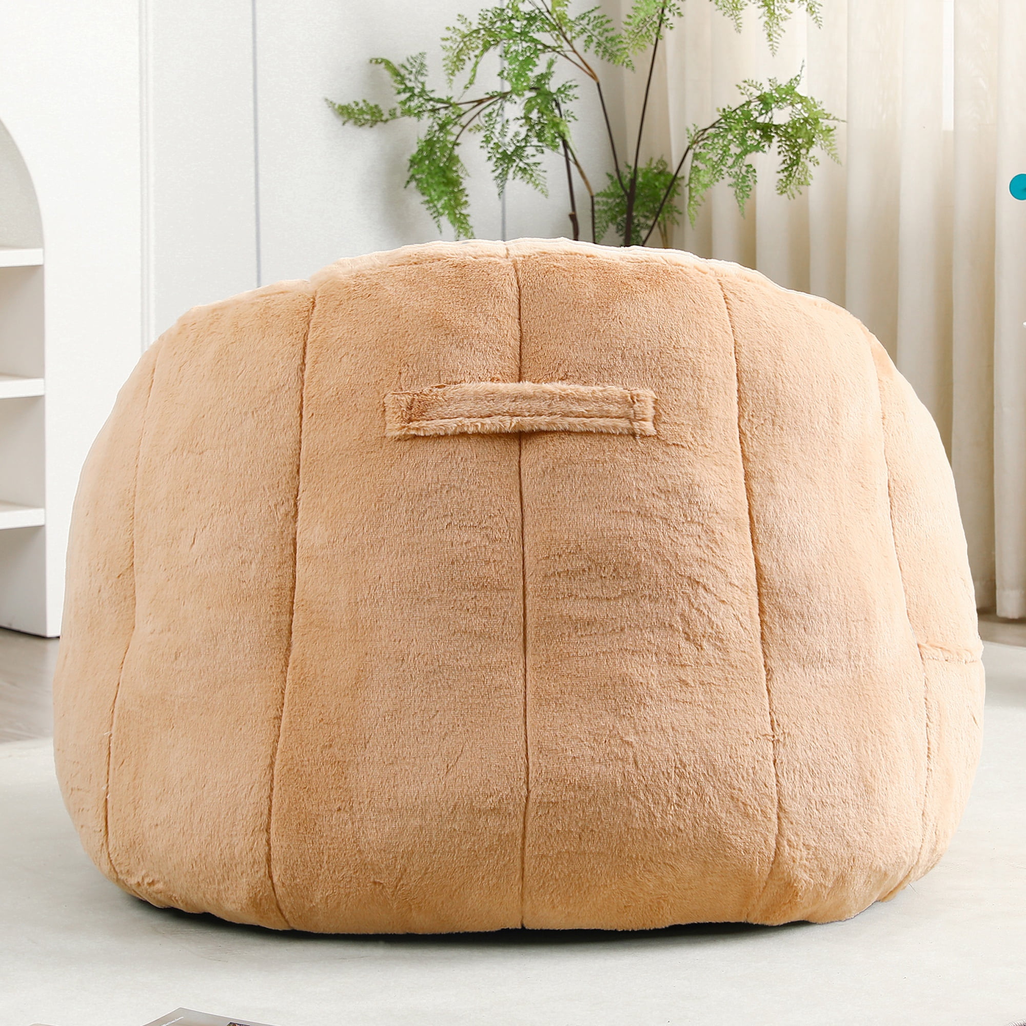 PAPROOS Oversized Bean Bag Chair for Adults, Brown Faux Fur Memory Foam Bean Bag Sofa, Pre-Filled Comfy Lazy Sofa Chair with Removable Cover for Living Room Bedroom Dorm