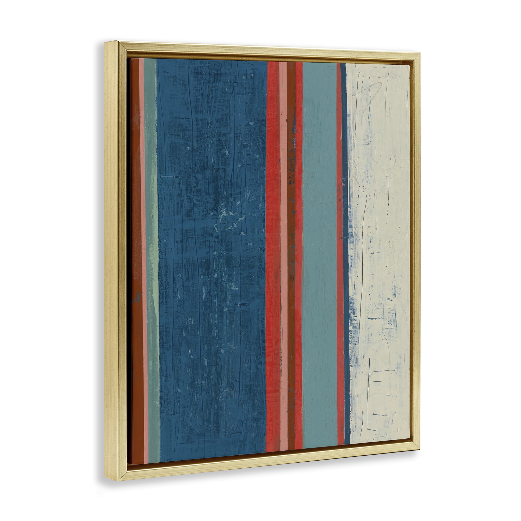 Stupell Industries Farmhouse Rustic Stripes Abstract Painting Gold Floater Framed Canvas Art Print Wall Art, 25 x 31