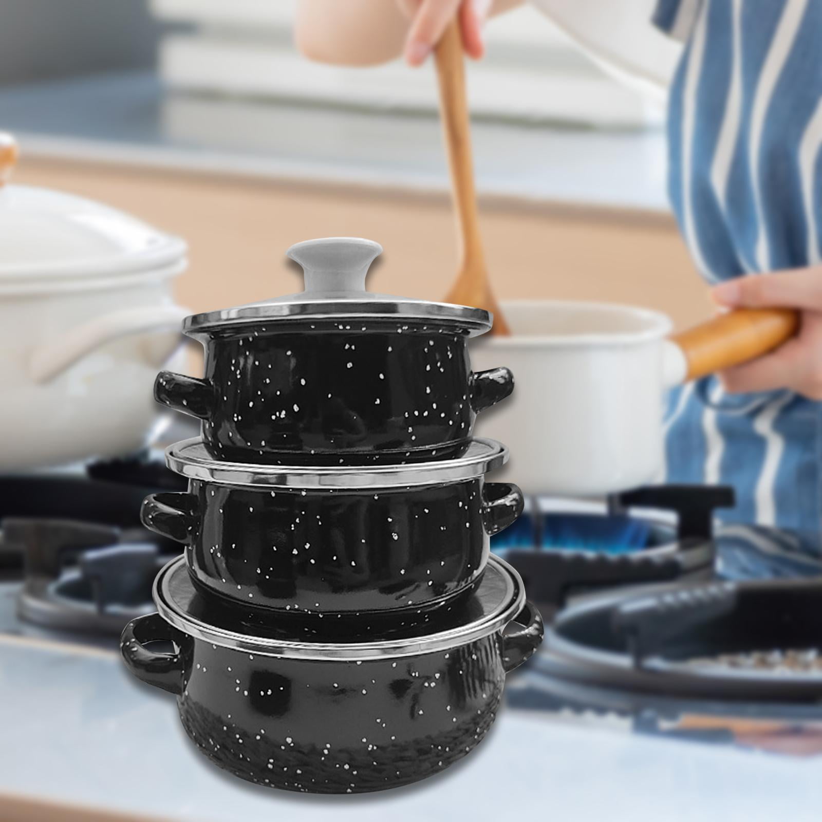 Set De 3 Mini Casseroles En Émail - Poêles Avec Double Poignée Pour Plaques Et Induction - Idéal Pour Nouilles, Sauces, Lait