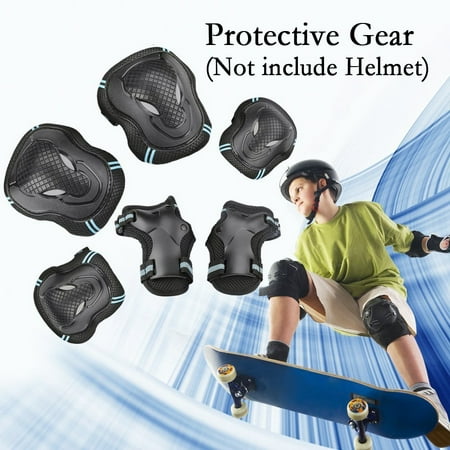 CoastaCloud Kid's Childrens Adults Teens 6PCS Wrist Elbow Knee Pads Safety Skateboard Gear Guard Inline Skating Roller Cycling Blading for Bicycle, Skateboard, (Best Wrist Guards For Rollerblading)