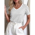 thumbnail image 4 of PRETTYGARDEN Short Sleeve Shirts for Women Spring V Neck Cute Tops Casual Striped Shirt Knitted Tees Summer Outfits, 4 of 10