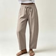 thumbnail image 6 of Tqcoqu Women's Wide Leg Casual Pants with Pockets,Linen Blend Elastic Drawstring Waist Cropped Loose Pants,Beige Women's S-XXL, 6 of 9
