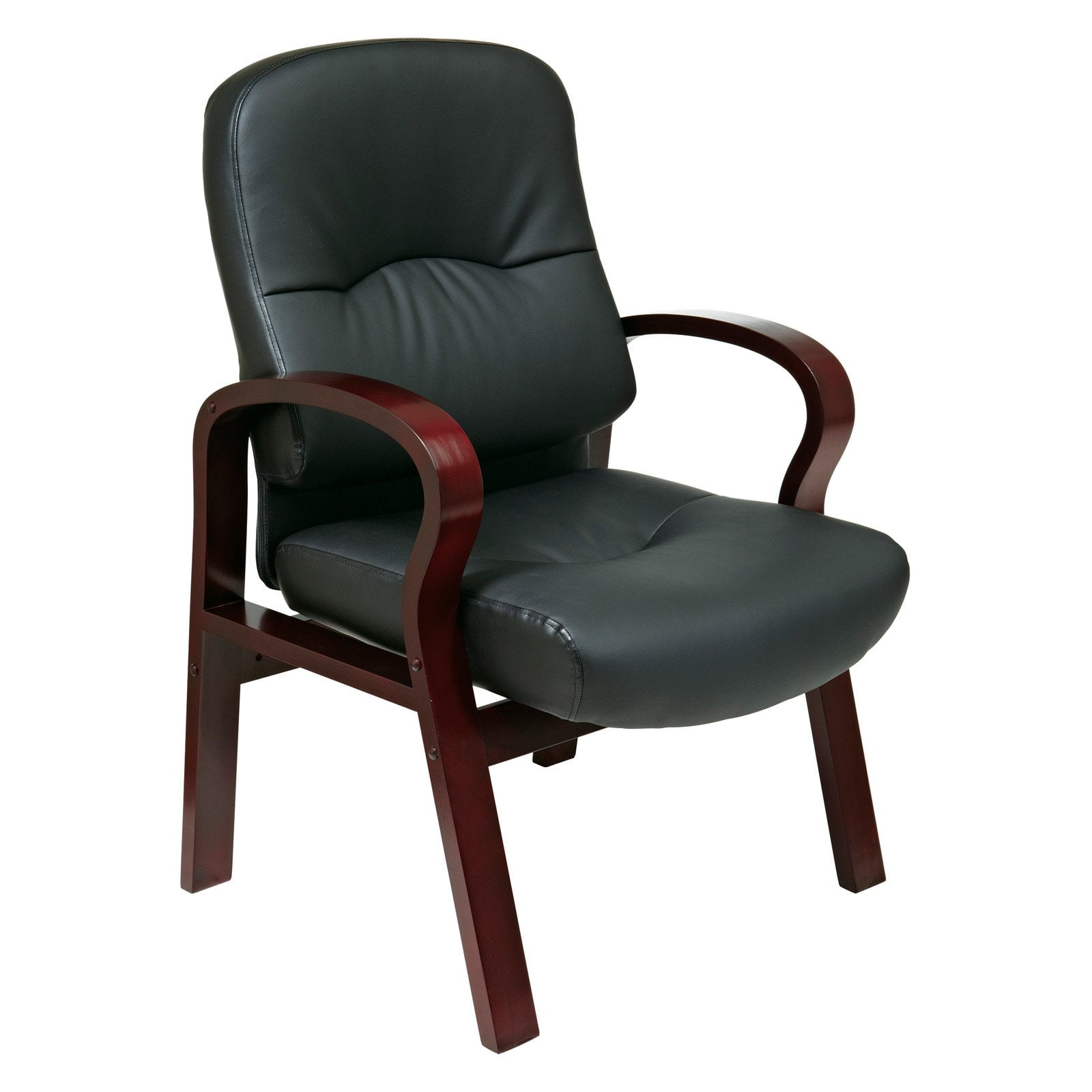 Office Star Eco Leather Visitors Chair with Arms Mahogany Finish and