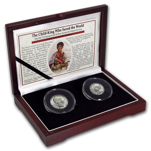 1938 Yugoslavia 2-Coin 20 & 50 Dinara Peter II Set