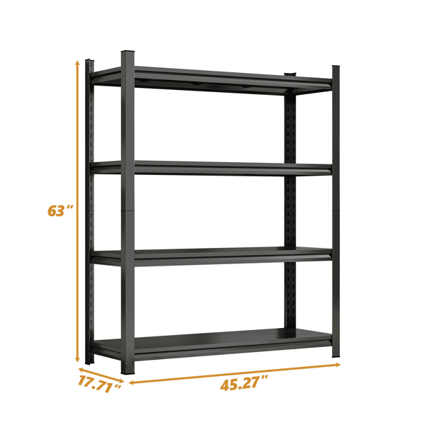 4-Tier Black Vertical Metal Storage Rack, Open Back Unit with Fully Adjustable Shelves for Garage Pantry Warehouse