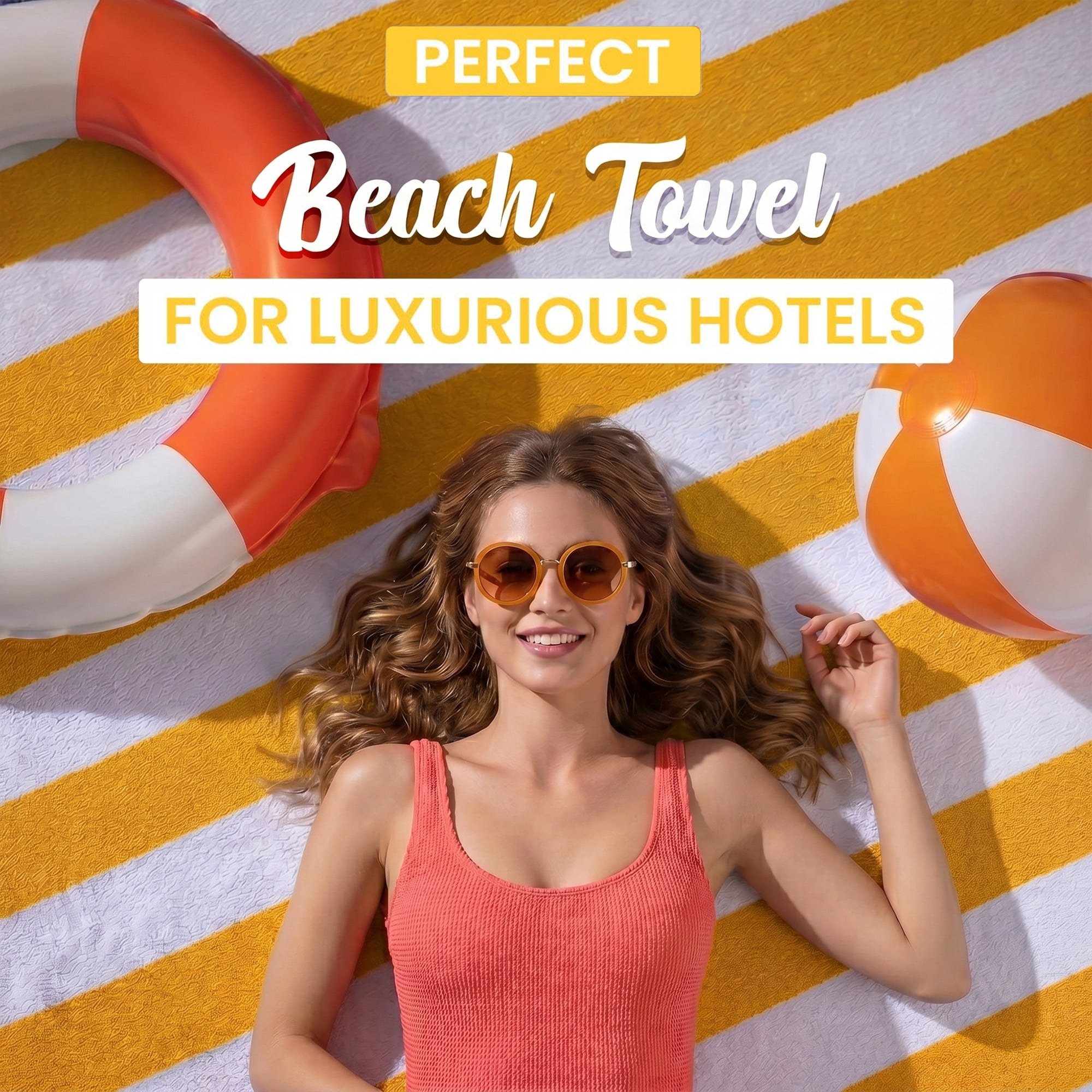 Yellow Cabana Stripe Extra Large Bulk Beach Towels 32x64 Pack of 36 - Soft Ringspun 100% Cotton Pool Towels - 3 Dozen Wholesale Beach Towel - Highly Absorbent – Perfect for Hotels, Pools and Resorts