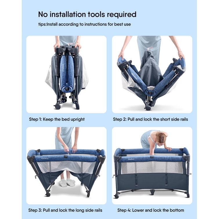 3-in-1 Bedside Bassinet, Play Yard & Diaper Changer, with Mattress, Mosquito Net, Diaper Storage Box and Toy Bar, suitable for0-2 Years Old Newborns to Toddlers