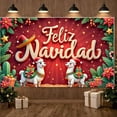 thumbnail image 6 of Red Theme Christmas Banner Gold Stars Feliz Navidad Banner Poinsettia Decor Alpaca Pattern Holiday Banner for Christmas Party Holiday Decoration Mexican Christmas Event, 6 of 7