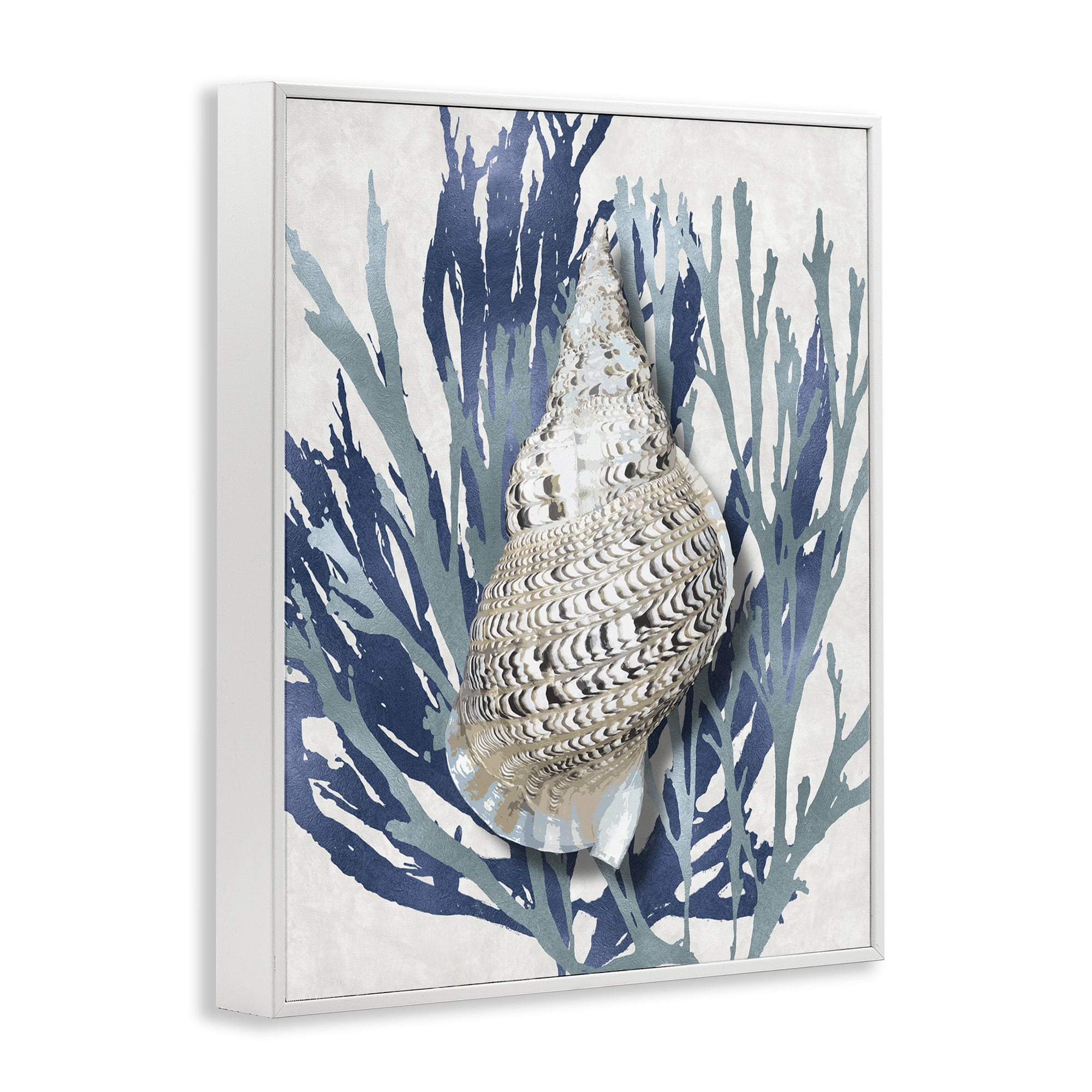 Stupell Industries Shell Coral Blue Beach Design Nature Painting White Framed Art Print Wall Art, 11 x 14