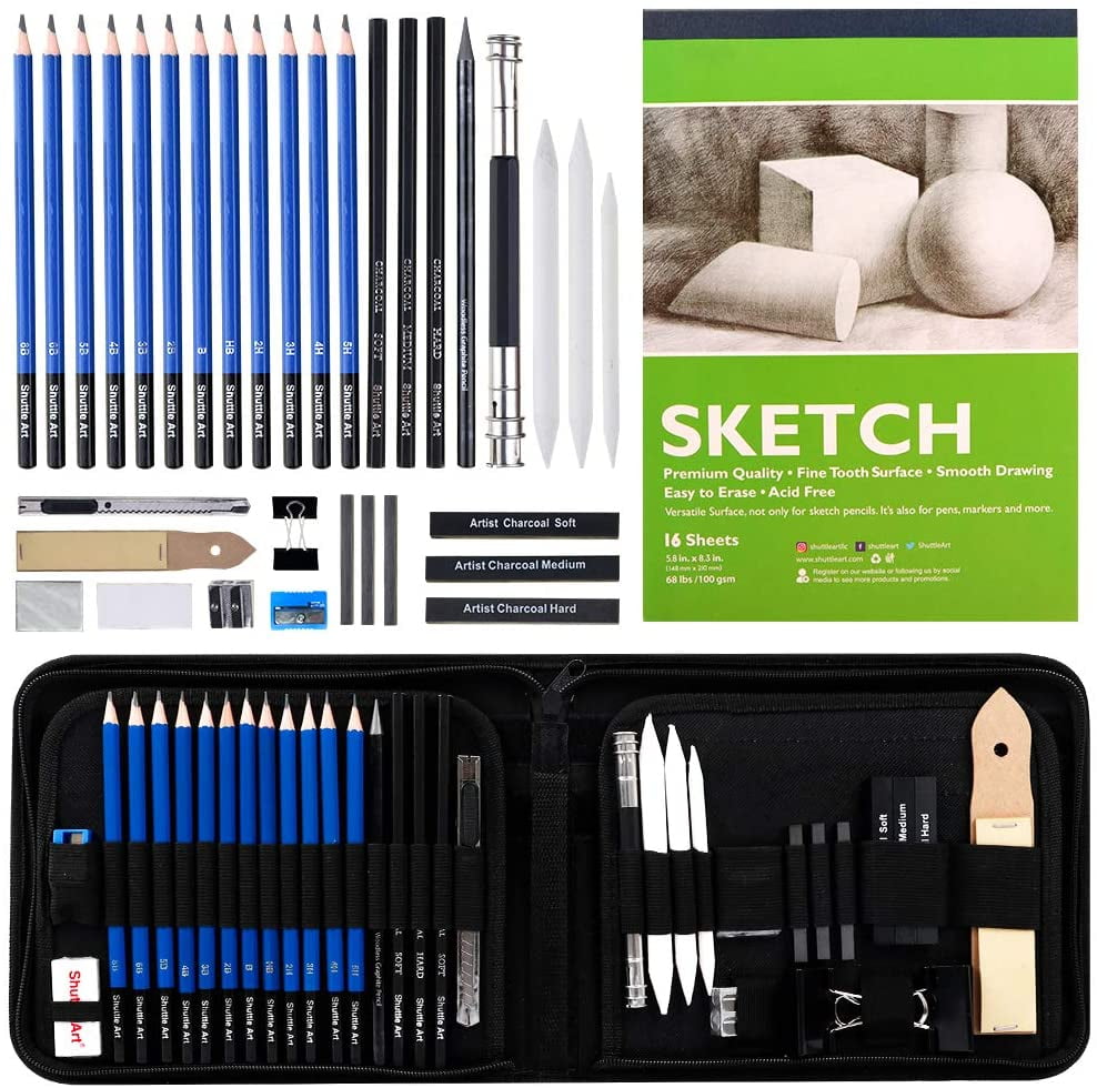 KidsPark Drawing Pencils Set 32pcs Art Sets with Sketching Pencils Graphite Charcoal Pencil and Accessory Arts and Crafts for Kids and Adults Artists Art Supplies Kit in Zipper Pencil Case 
