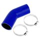 thumbnail image 1 of Ofertas Únicas 1 Juego 57mm/2.24" ID 102mm/4.02" Longitud 45 Grados Manguera de Silicona Azul Negra para Automóvil con Abrazaderas Manguera de Refrigerante Universal, 1 of 1