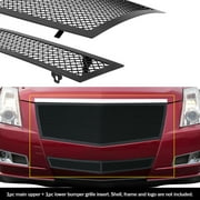 Compatible with 2008-2013 Cadillac CTS Black Stainless Steel Mesh Grill Combo N19-H86777A