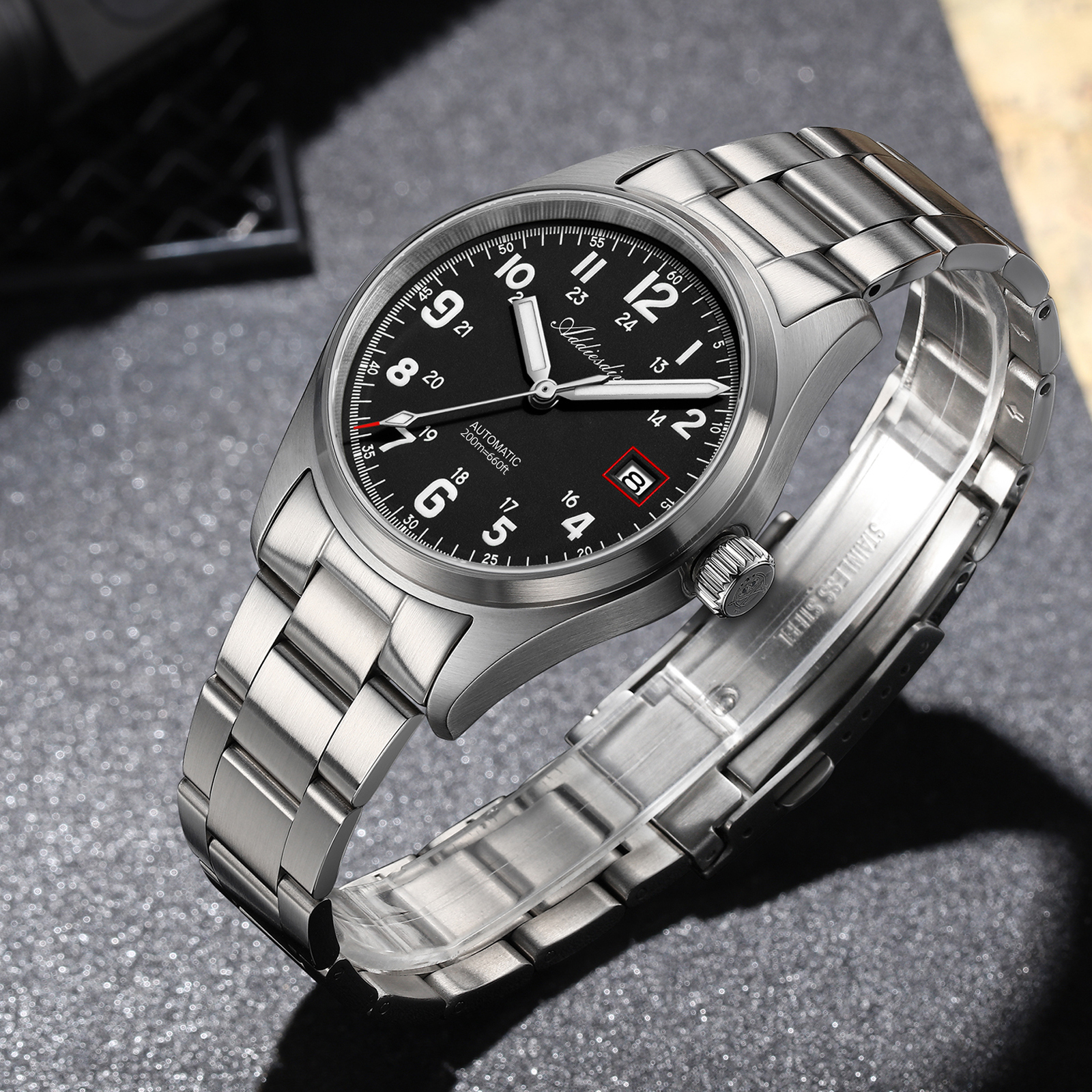 ADDIESDIVE Men's Automatic Watch NH35A Movement Dive Watch 200M Waterproof 316L Stainless Steel Sapphire Crystal Luminous Analog Wristwatch for Men Black Dial