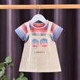 thumbnail image 1 of XIMIN Nouvelle Robe d'Été à Imprimé Rayé Arc-en-Ciel à Manches Courtes, Col Rond, Mignonne, Dessin Animé, Mode, Robe pour Fillette, Petite Robe de Fête et de Concours pour Bébé Fille (12-18 Mois, Bleu), 1 of 5