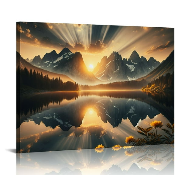 EastSmooth Nature Mountain Wall Art for Living Room, National Park Sunflower Landscape Canvas Picture Wall Decor, Sunset Grand Teton Lake Prints Framed Artwork for Kitchen Bedroom Home Decoration