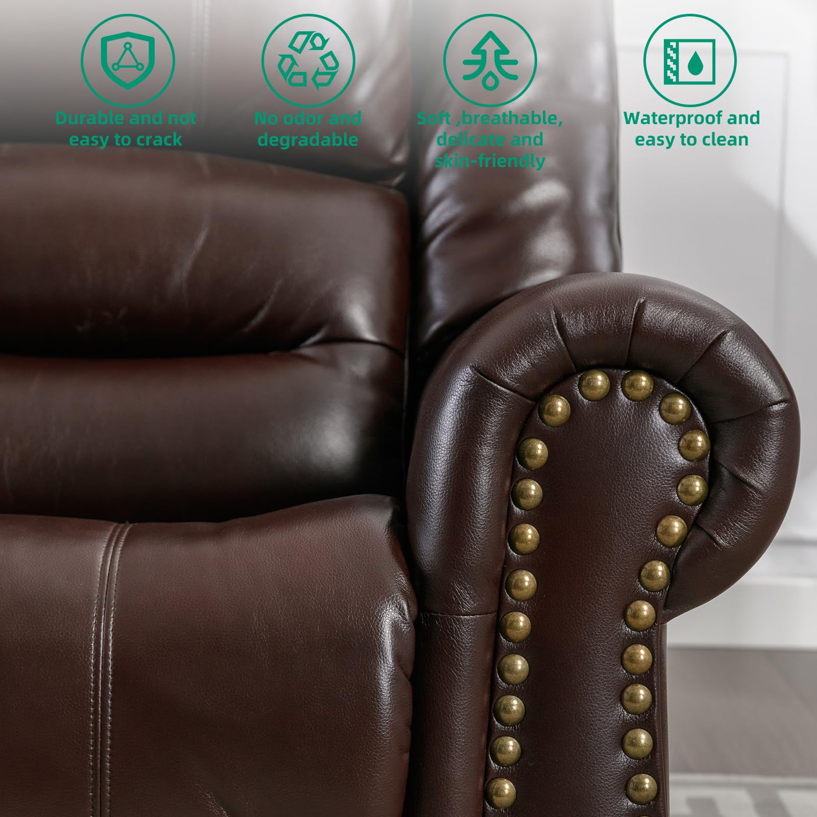 VIVIJASON Massage Swivel Rocker Recliner Chair with Heat & Vibration, 360° Swivel Manual Glider Rocking Reclining Chair with 2 Remote Controls, Side Pockets & USB Ports for Living Room, Brown