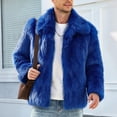 thumbnail image 2 of Men Cropped Fuzzy Jacket Winter Warm Coat Open Front Outerwear,Lapel Long Sleeve and Pocket Daily Casual Comfy Wear,Blue,XXL, 2 of 6