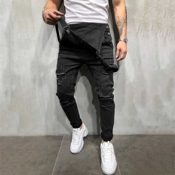 Mens black cheap ripped overalls