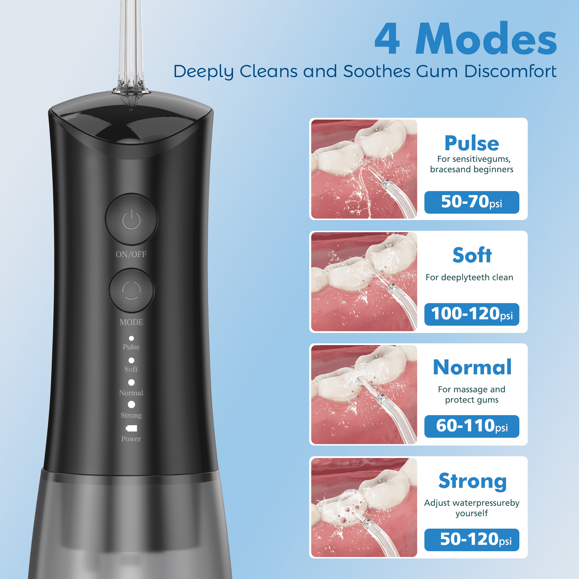 VIIWII Portable Water Flosser – 360ML Oral Irrigator for Teeth & Braces, IPX7 Waterproof, Rechargeable Dental Cleaner with 5 Nozzles, Black