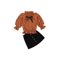thumbnail image 3 of One opening Toddler Baby Girls Leather Skirt Outfits Ribbed Sweater Shirt Tops + PU Leather Dress Fall Clothes Set, 3 of 6