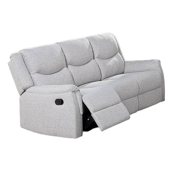 Ammy Manual Recliner Sofa, Pillow Arms, 75in Wood, White Faux Burlap
