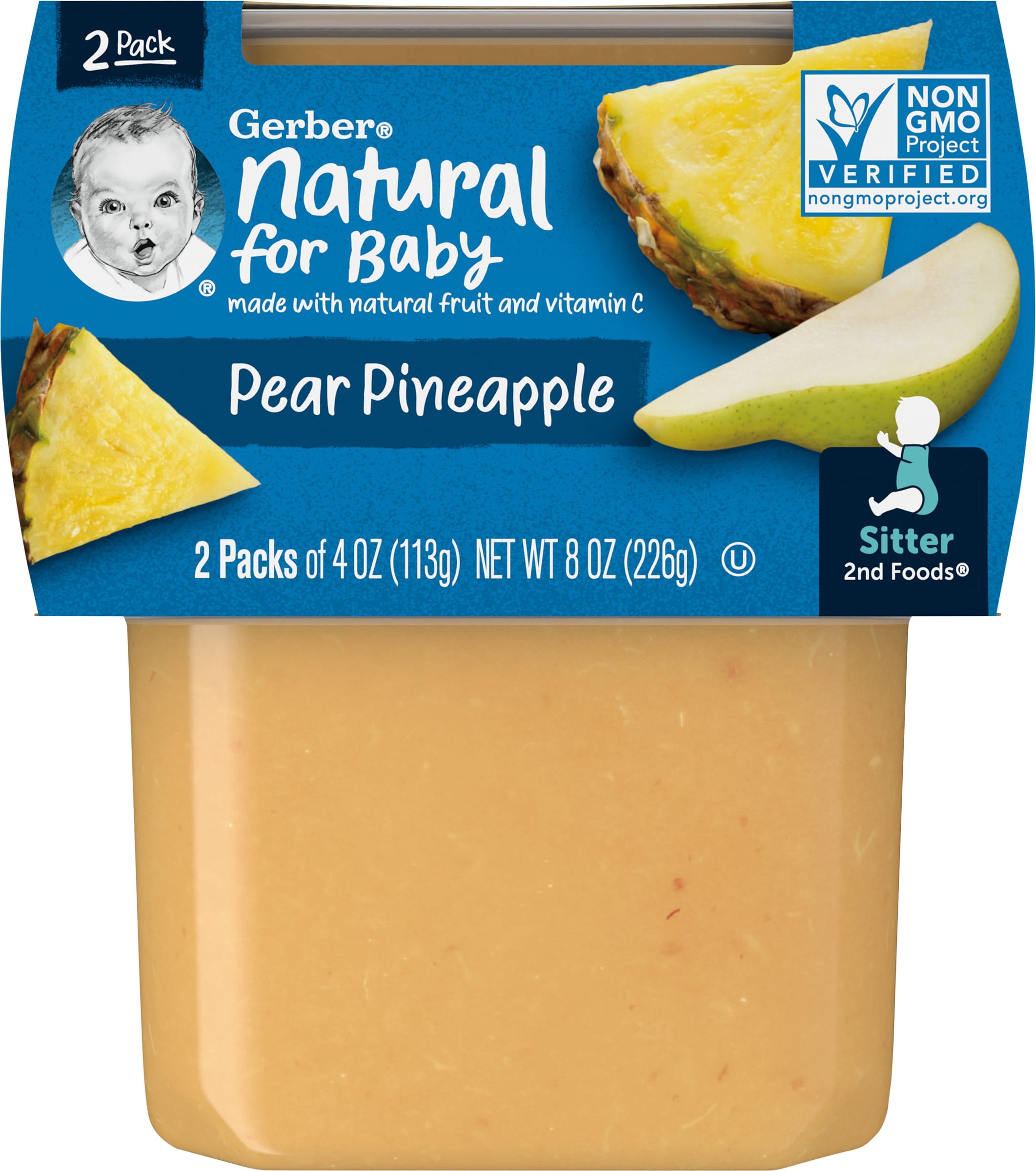Gerber 2nd Foods Natural for Baby Baby Food, Pear Pineapple, 4 oz Tubs (2 Pack)