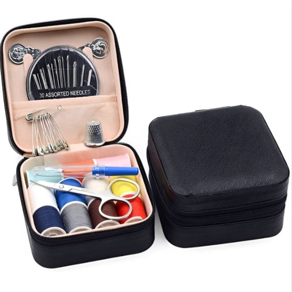 Portable Sewing Kit for Adults, Travel Sewing Supplies with Needles, Thread, Scissors, Zipper Repair Kit, Mini Emergency Sewing Set for Home, Office, Beginner & on-the-Go Repairs (Black)