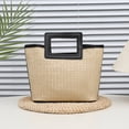 thumbnail image 4 of Bolso Tote de Playa – Bolso tejido con paja, gran capacidad con asa cuadrada, aspecto de ratán de plástico, blanco caqui negro, ligero para viajes y uso diario, 4 of 6