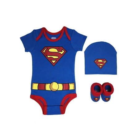 Dc Superman Short Sleeve Bodysuit, Booties & Cap, 3-piece Layette Gift Set (Newborn Baby