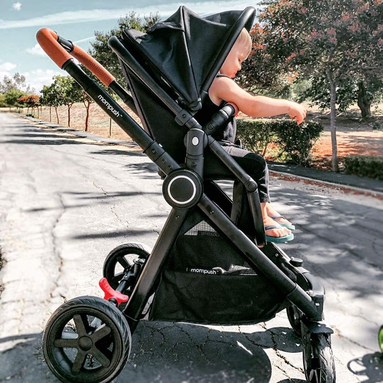 One-Step Fold Sleek & Versatile Mompush 2020 Full-Size Standard Stroller X-Large Easy-Access Basket Full Size Front or Rear Facing Toddler Seat Black 