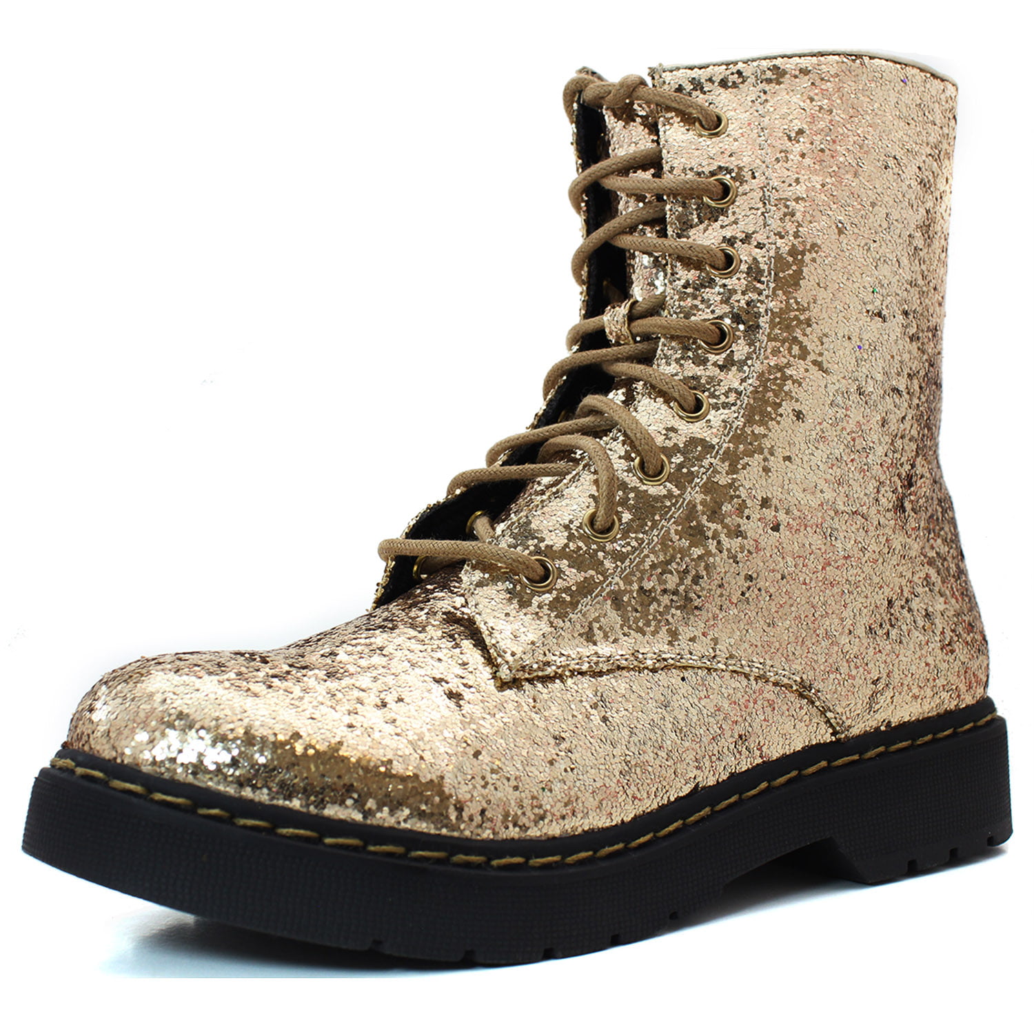 gold glitter combat boots