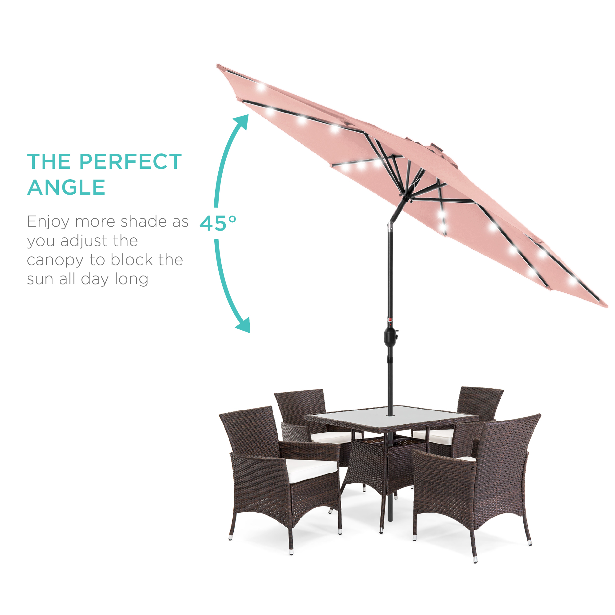 Best Choice Products 10ft Solar LED Lighted Patio Umbrella, Rose Quartz photo 2