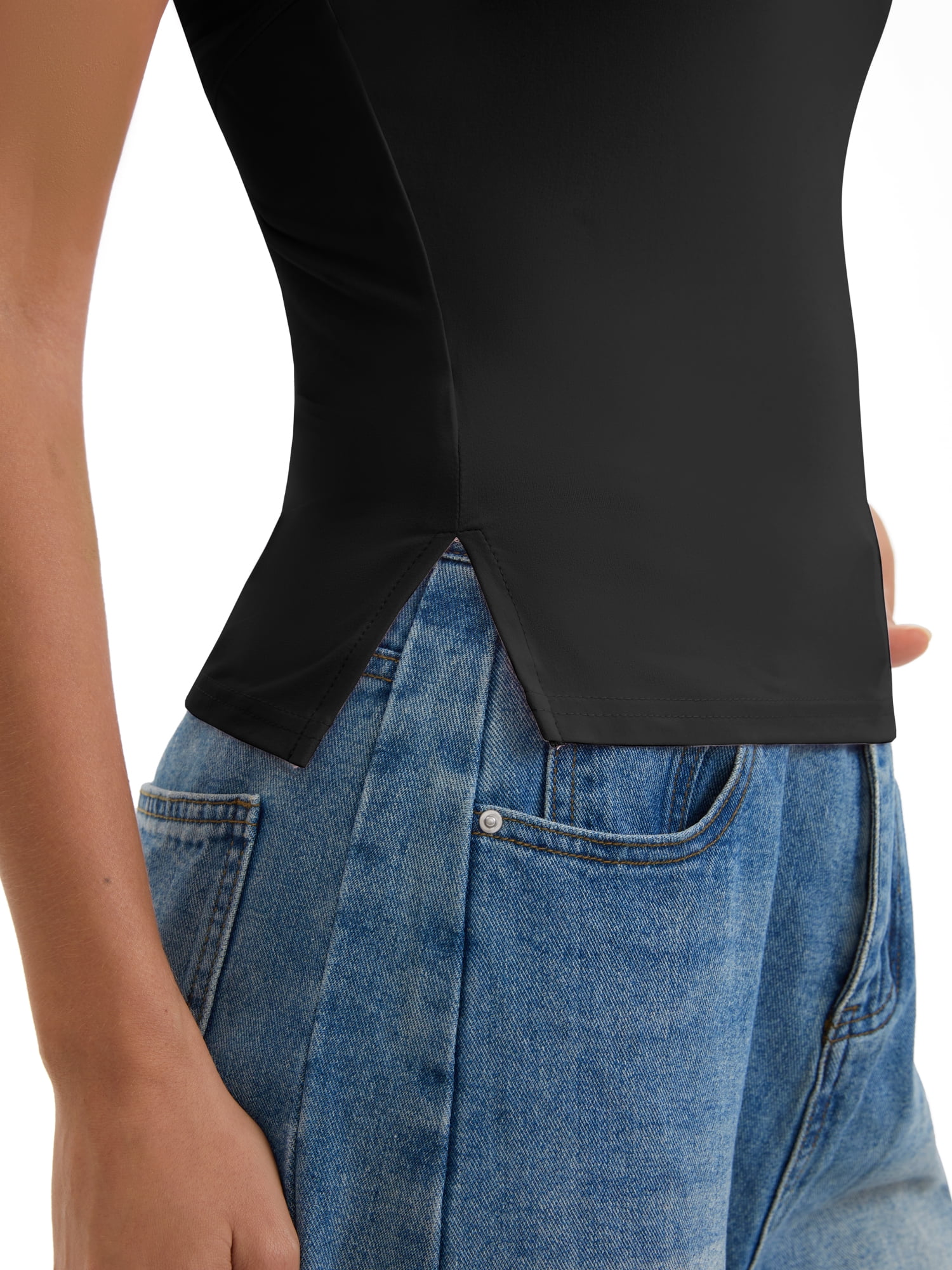 DARING DIVA Women's Halter Tank Top Sleeveless Square Neck Fitted Summer Top L Black