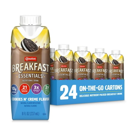 (4 pack) Carnation Breakfast Essentials Nutritional Protein-Packed Drink Shakes, Cookies n Creme Breakfast Shake, 8 fl oz, 6 Pack