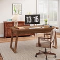 thumbnail image 3 of PurelyGoods  Home Office Executive Desk: 55 Inches Wooden Computer Desk with Drawer, Mid-Century Modern Study Writing Table, Rustic PC Laptop Desk Workstation Furniture, Walnut Brown, 3 of 9