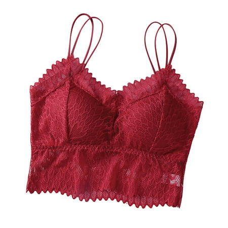 

HAPIMO Everyday Bras for Women Ultra Wireless Lingerie Comfort Daily Brassiere Stretch Underwear Lace Beauty Back Solid Camisole Strap Wrap Hollow Out Discount Red One Size