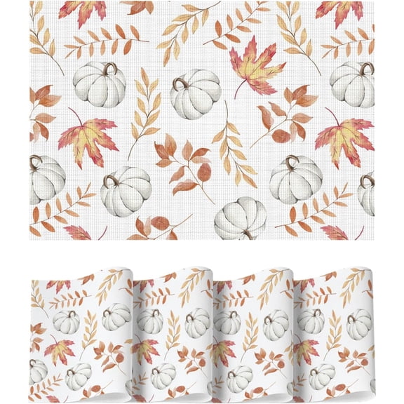 Maple Leaves Fall Vinyl Placemats Set of 4,Wipeable Colorful Printing PVC Place Mats for Party Kitchen Dining Decor