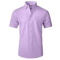 thumbnail image 4 of MIXUE Mens Casual Button Down Shirts Solid Color Lapel Dress Short Sleeve Slim Fit Business Up Shirt Tops Holiday Wear,Purple,XXXL, 4 of 4