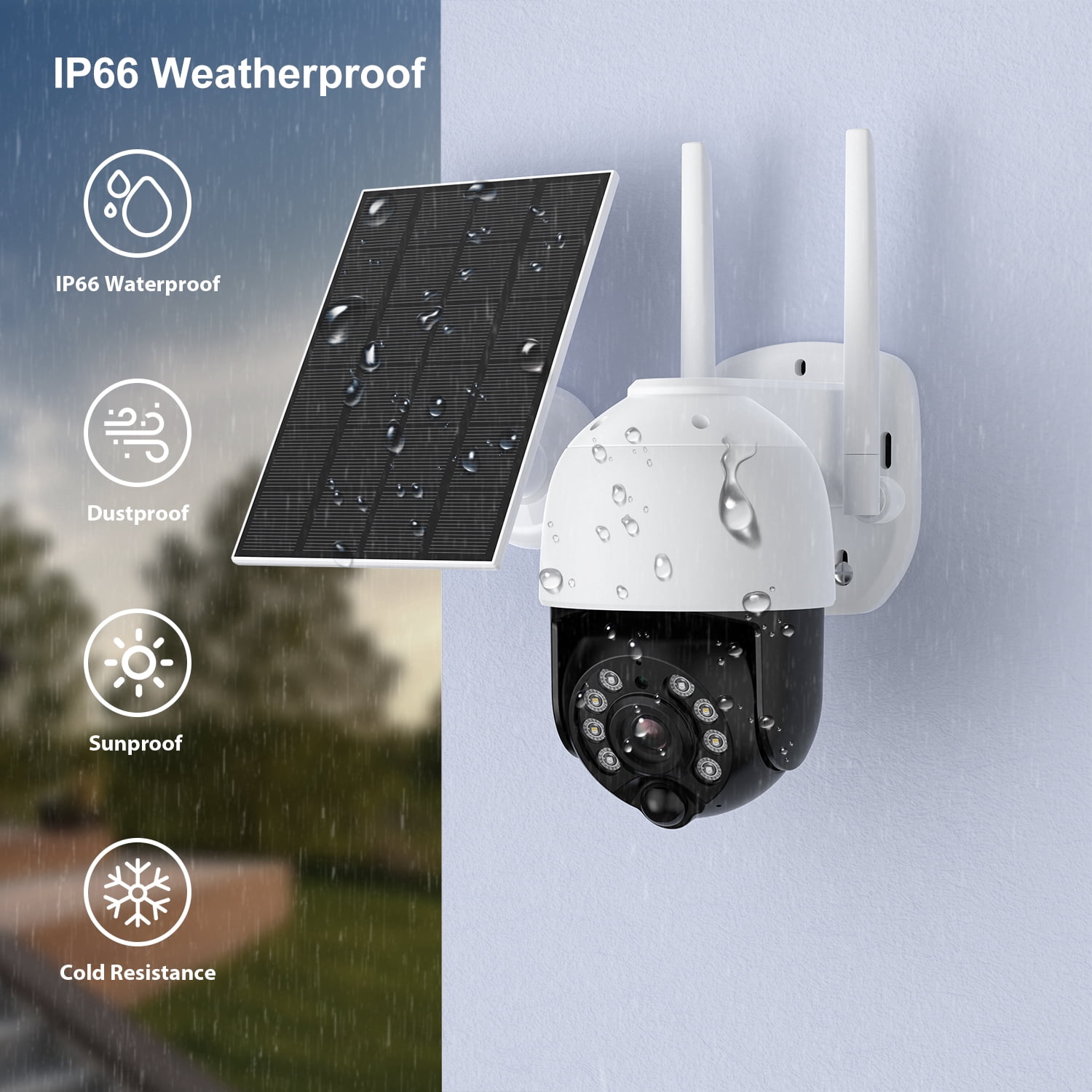 TOPVISION 2K Solar Security Camera Outdoor, Security Camera Wireless WiFi with Spotlight, 4X Digital Zoom, 360° View, PIR Motion Detection, Full Color Night Vision, IP66 Waterproof, Two-Way Talk