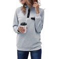 thumbnail image 1 of Femmes Mode Fermeture Éclair Manches Longues Matelassé Pull-Over Chemise Top, 1 of 6