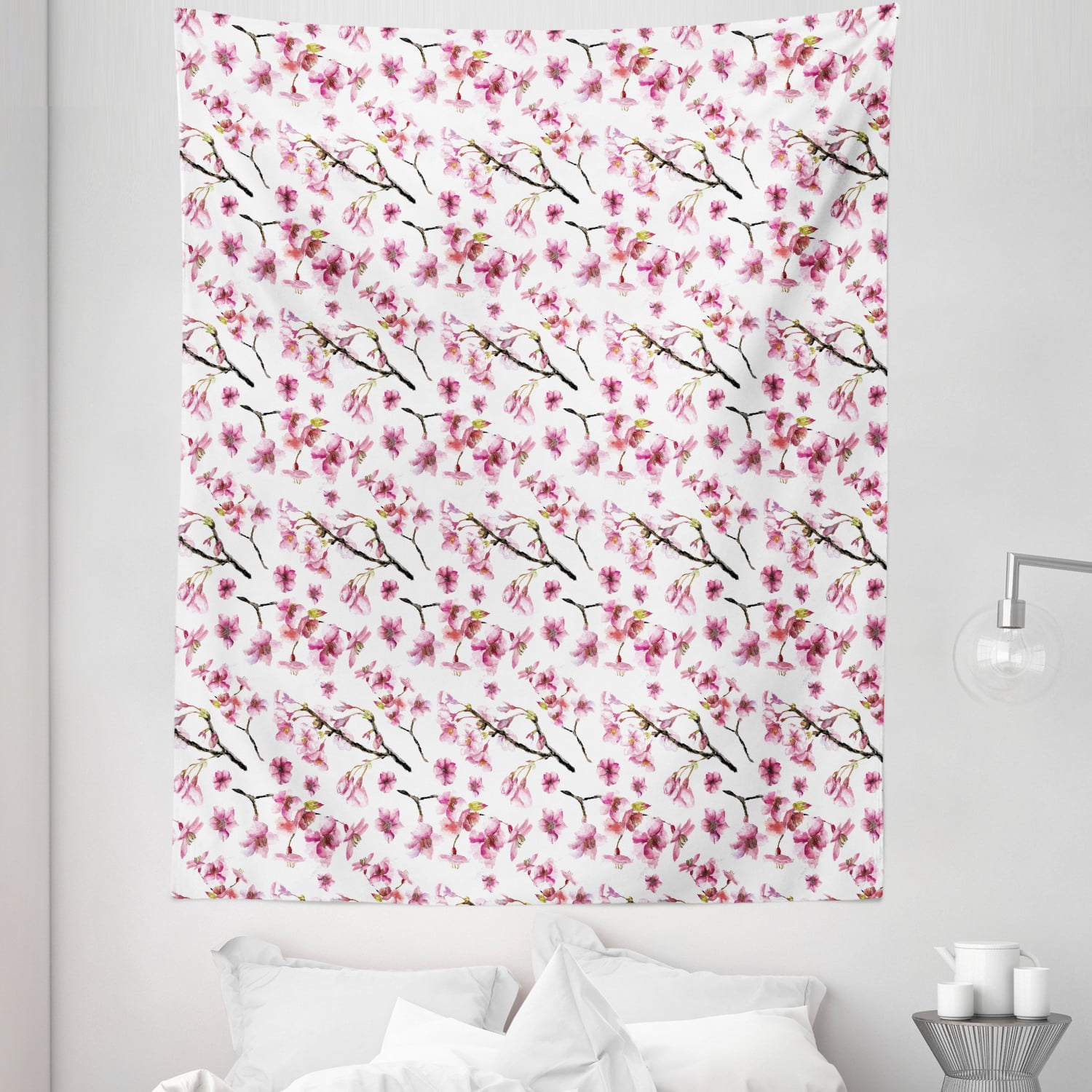 Watercolor Ink Blossom Sakura Pattern Tapestry Wall Hanging Living Room Bedroom 